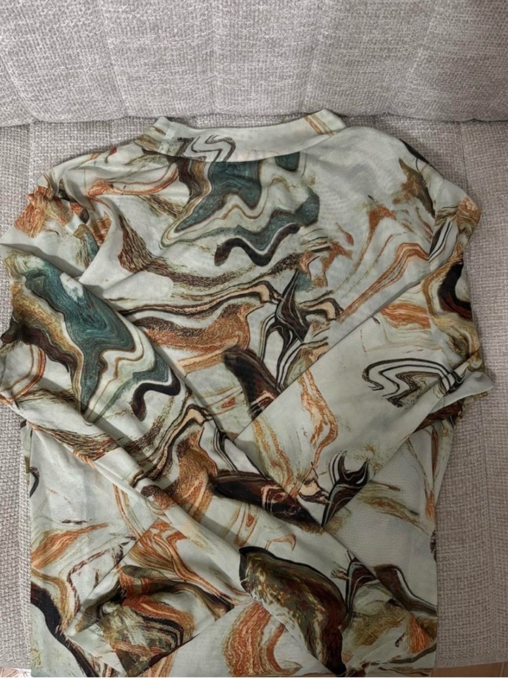 Marble Swirl Long Sleeve Top in Cream, Brown & Green